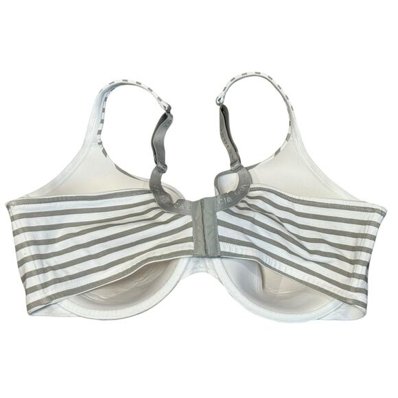Cacique T-Shirt Bra Women 44DDD Underwire Lined Full Coverage Gray White Striped - Picture 2 of 5